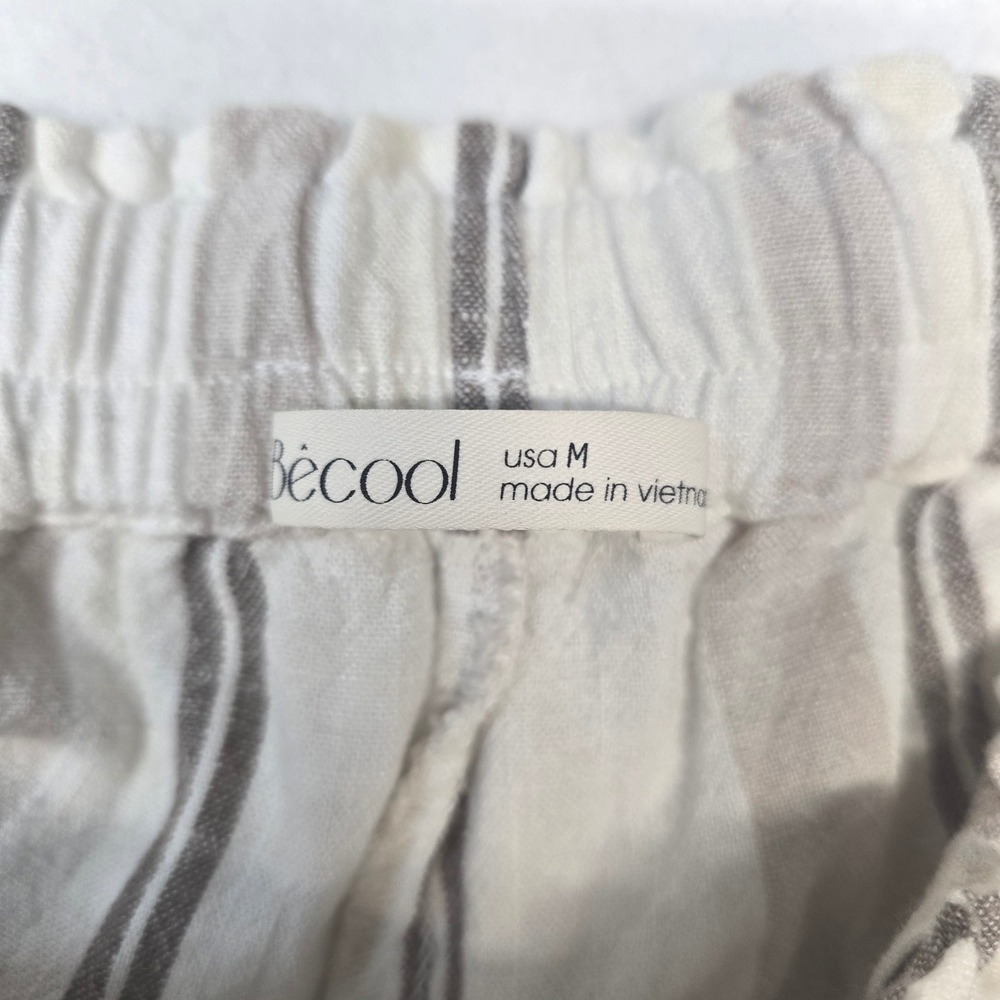 Becool‎ Womens Medium Striped Wide Leg Pants Elastic Linen Blend Resortwear - Picture 6 of 8